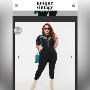 Unique Vintage western embroidered jumpsuit black xl 14